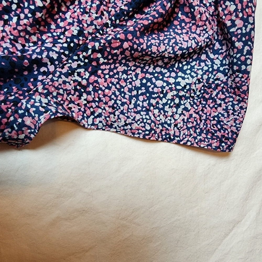 Motherhood Maternity Small Petite Pink and Blue Patterned Blouse Top With Tie - Picture 6 of 10